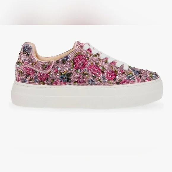 Pink & Blue Betsey Johnson Rhinestone Beaded Women's Sneakers - Picture 2 of 3